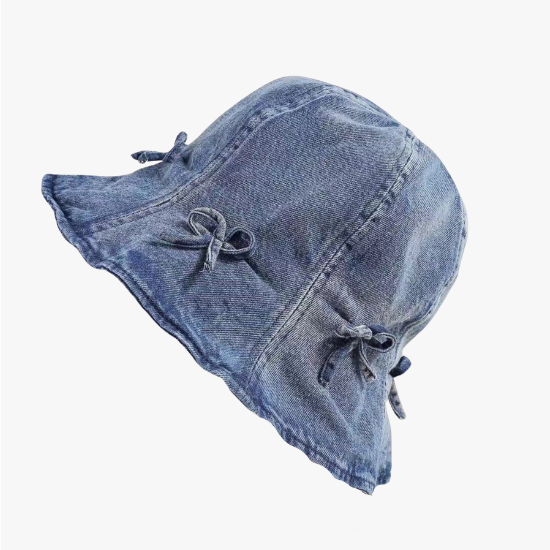 Denim bucket hat with bows