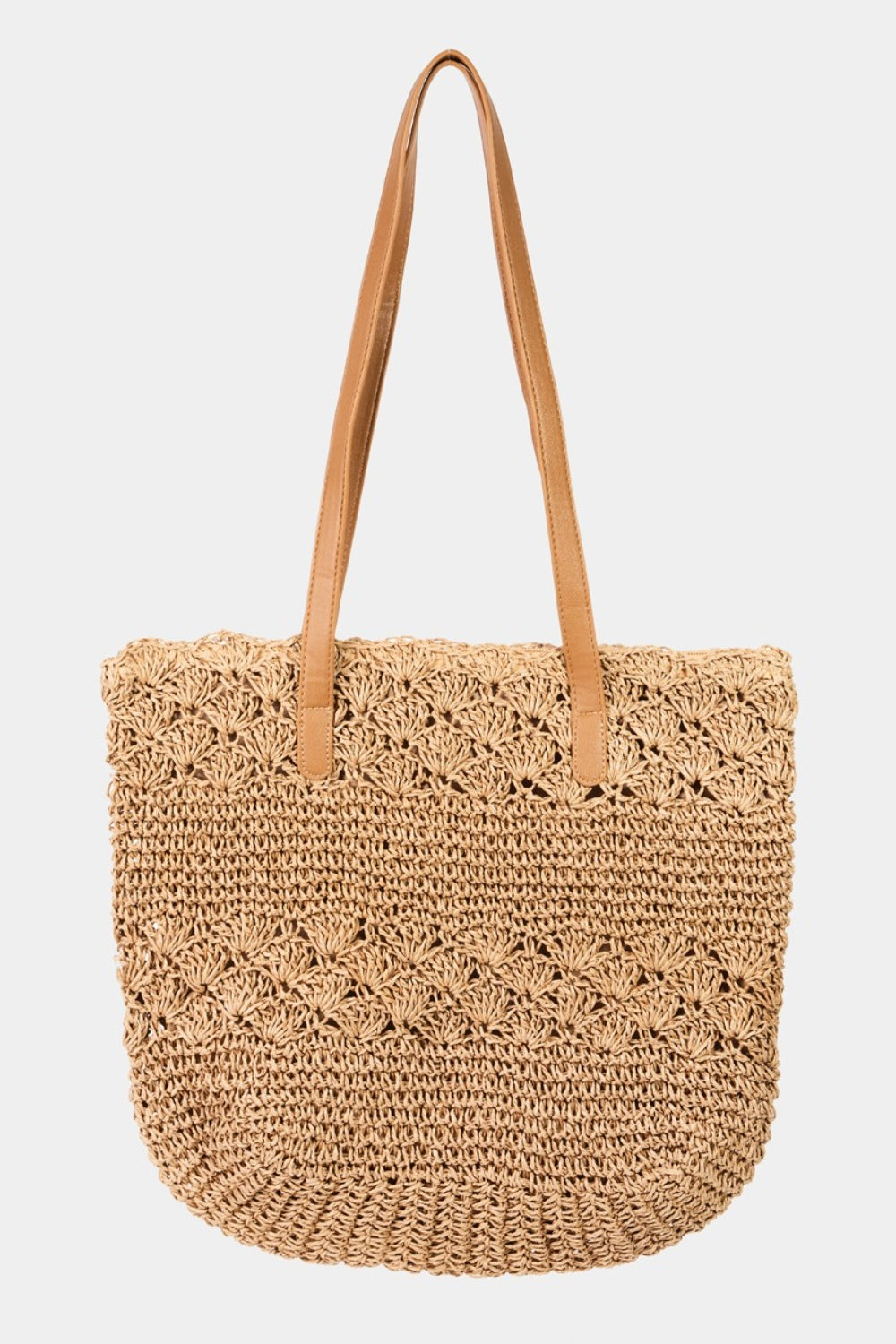 beach tote bag straw tan with vegan leather straps