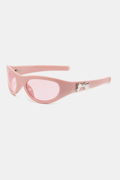 wrap around sunglasses in pink side view