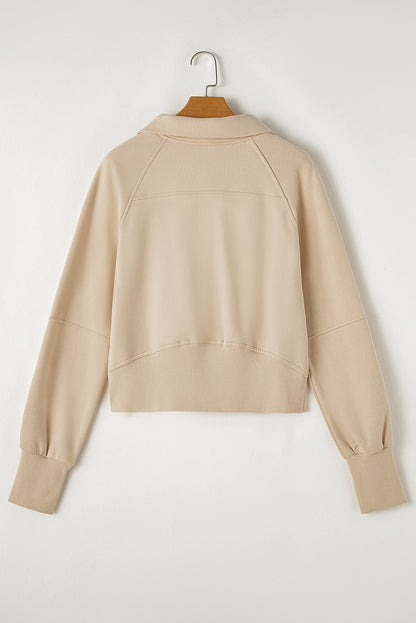 Brown Zip Up Stand Collar Thumbhole Sleeve Sweatshirt