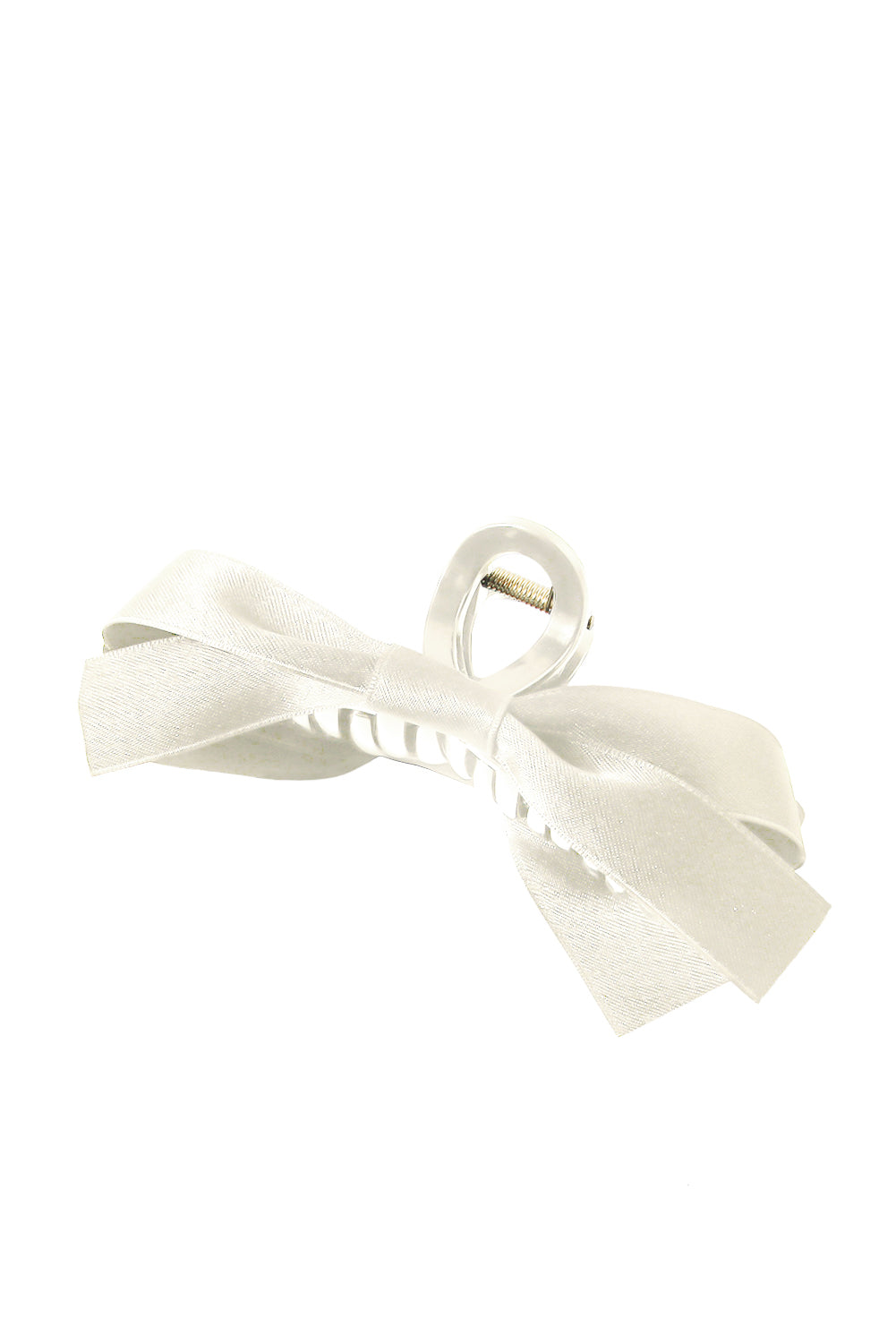 White Solid Color Ribbon Bow Decor Hair Clip