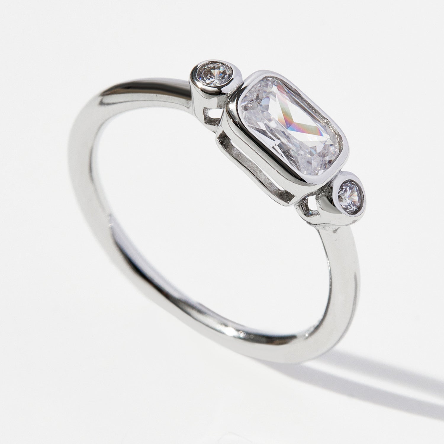 anniversary emerald cut ring in sterling silver