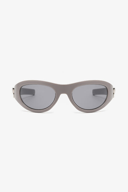 wrap around sunglasses in gray front view