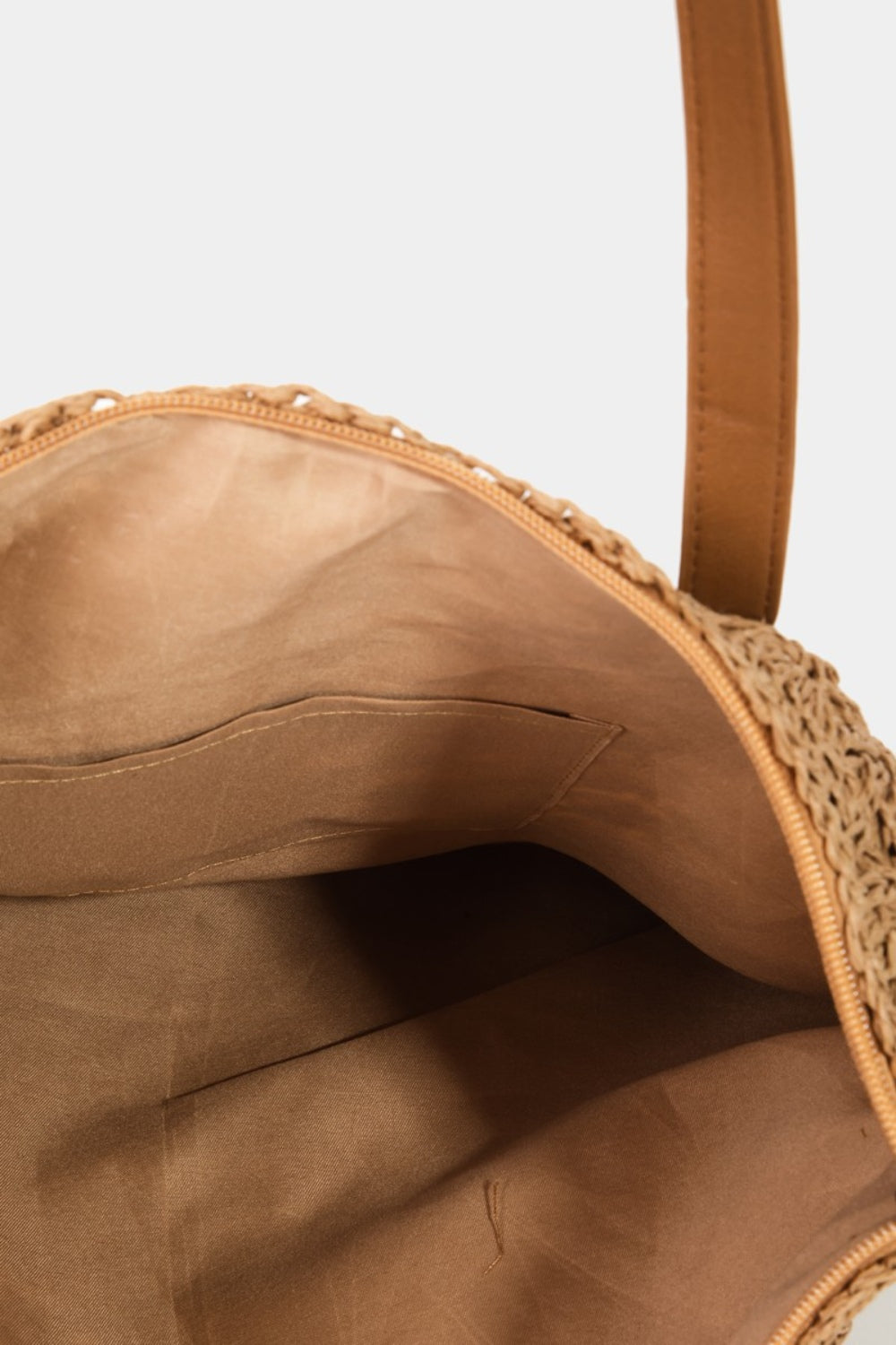 beach tote bag straw tan inside view