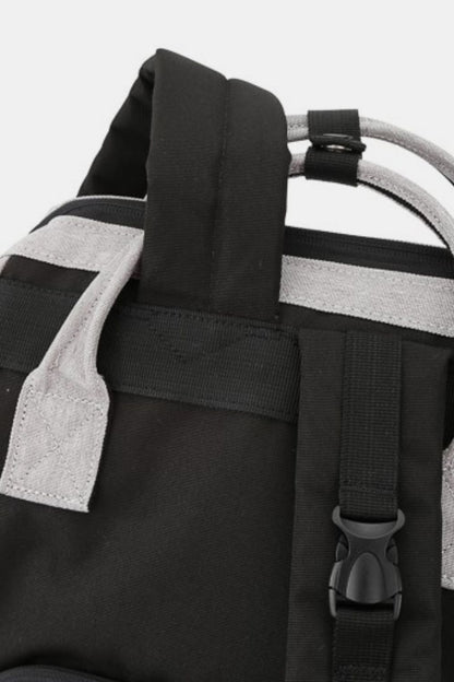 waterproof multi compartment backpack in gray back view