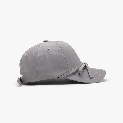 women's baseball cap gray with bow tied at front side view2