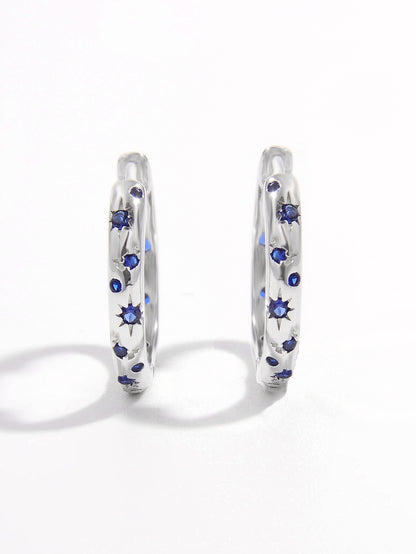 Sterling Silver Blue Star Huggie Earrings