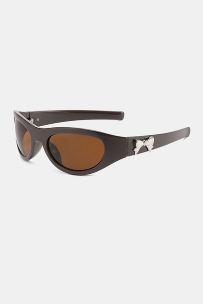 wrap around sunglasses in brown side view