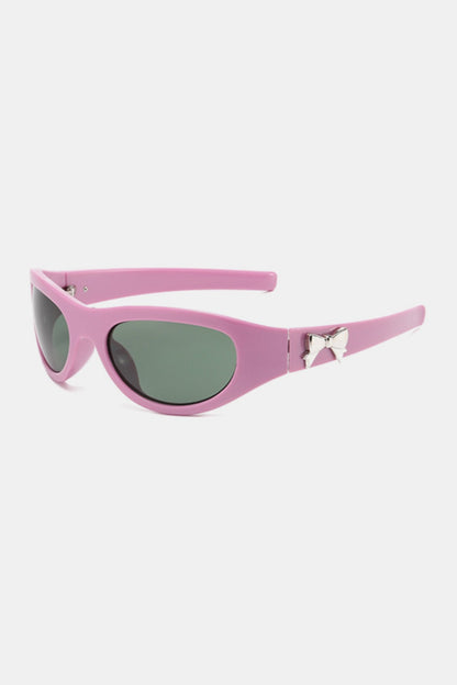 wrap around sunglasses in purple side view