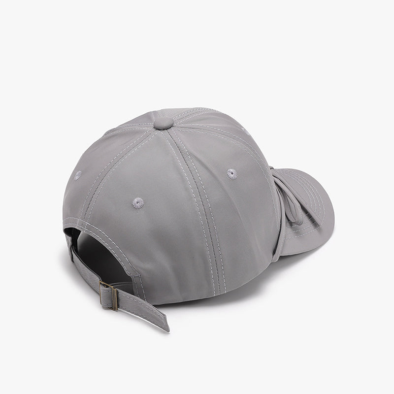 women's baseball cap gray with bow tied at front side view