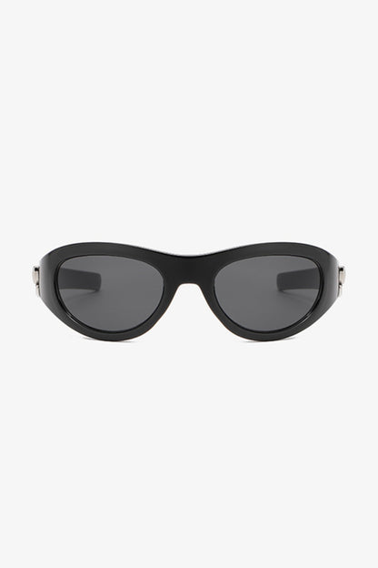 wrap around sunglasses in black front view