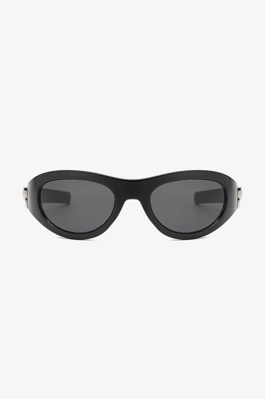 wrap around sunglasses in black front view