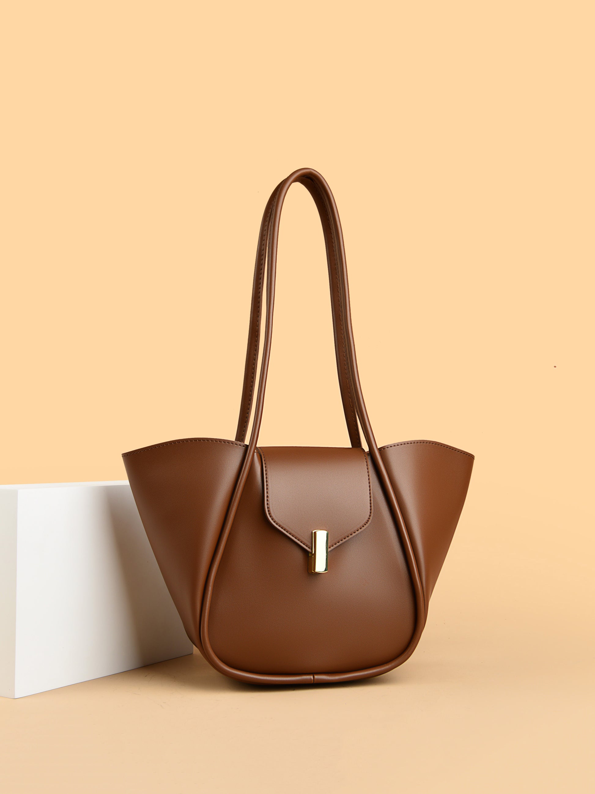 shoulder bag with removable pouch in brown