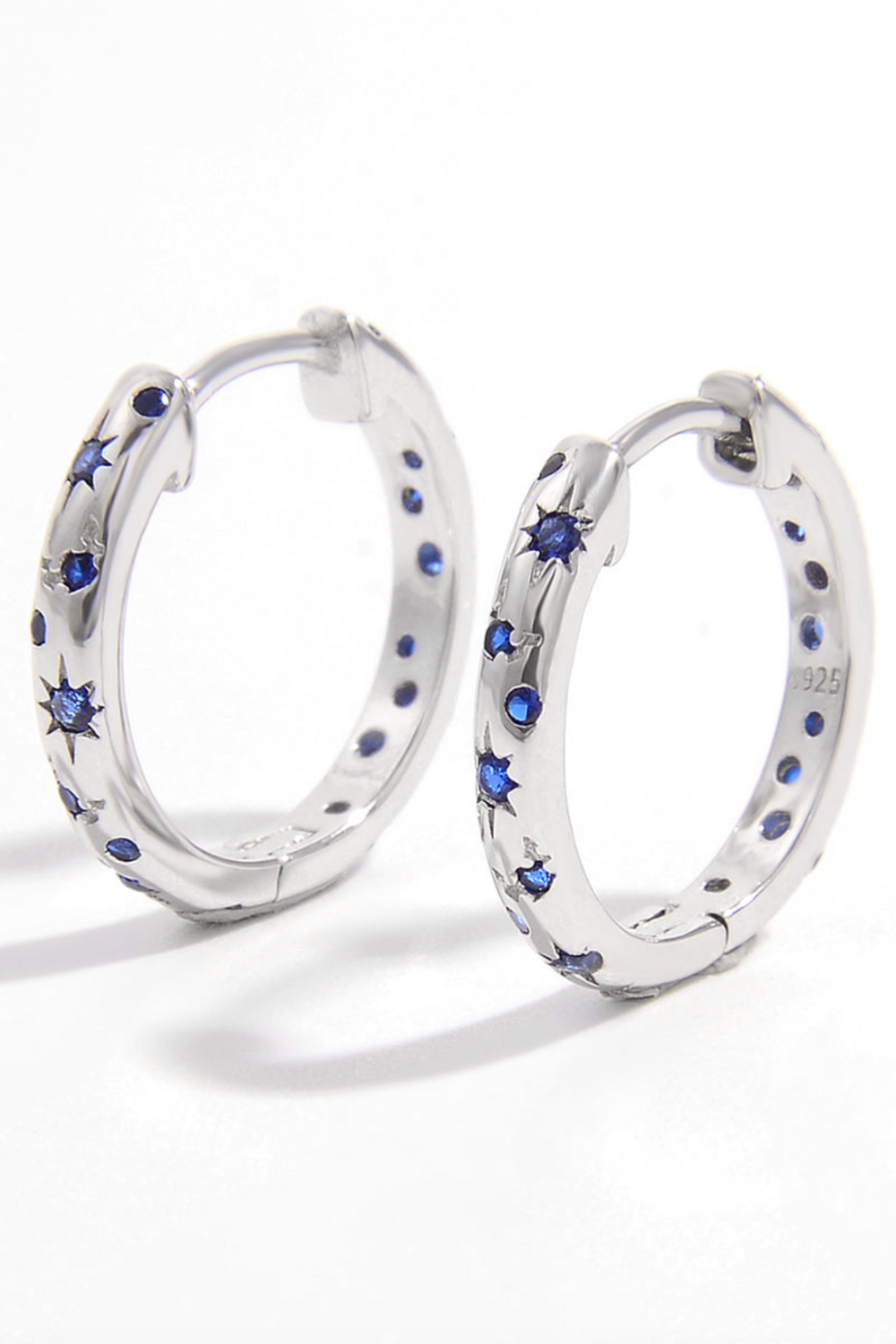 Sterling Silver Blue Star Huggie Earrings