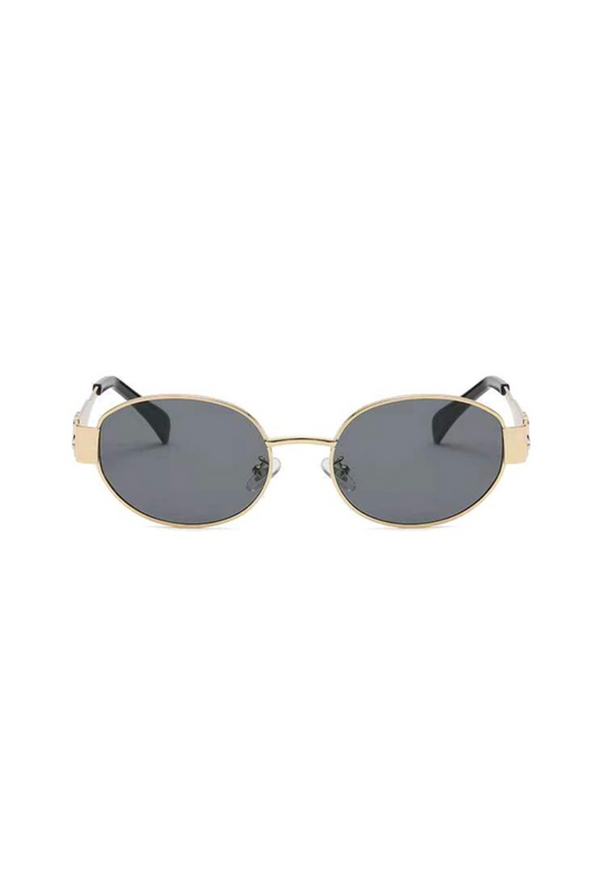 round sunglasses with gold frame and thick branches