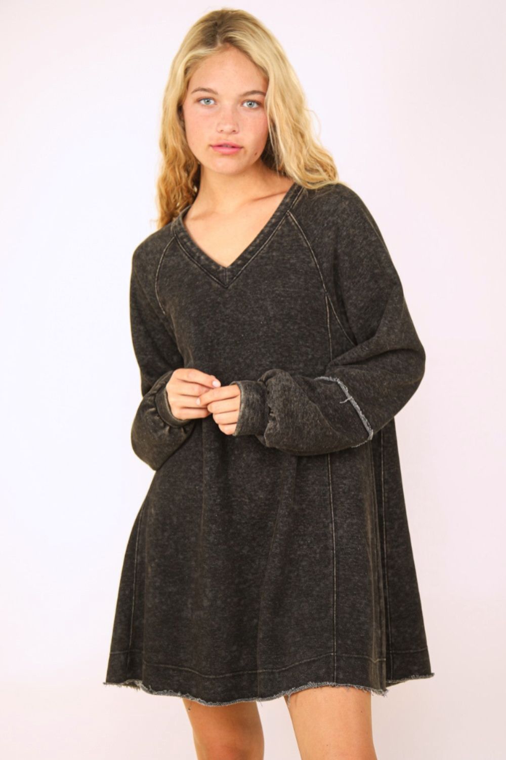 Kimberly Black Long Sleeve Cotton Dress