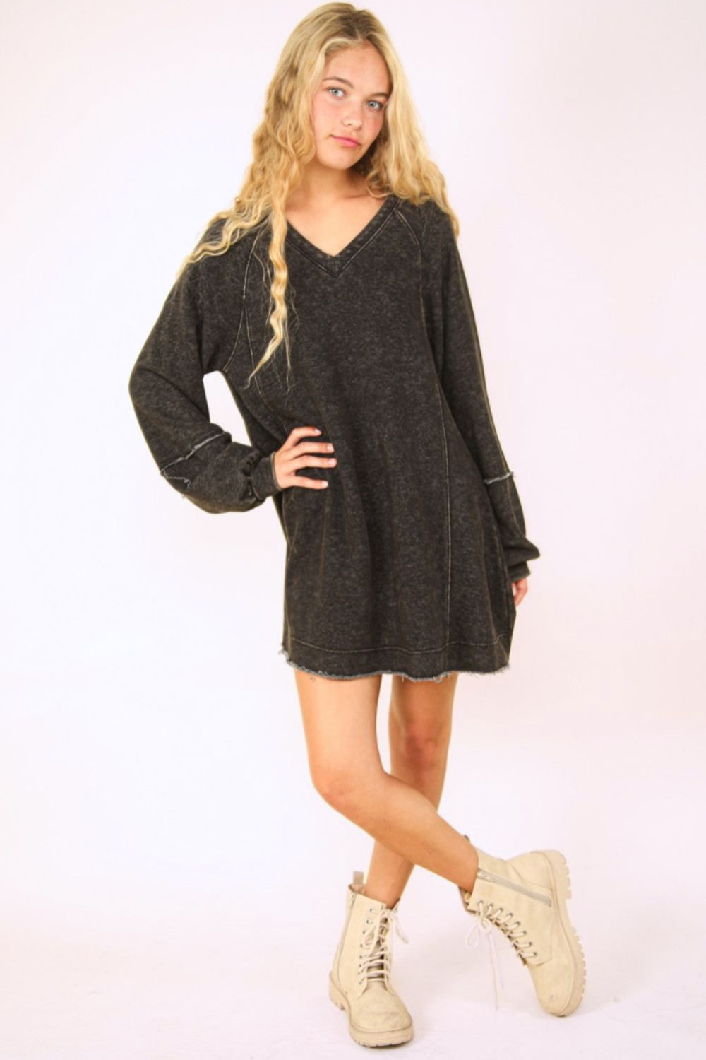 Kimberly Black Long Sleeve Cotton Dress