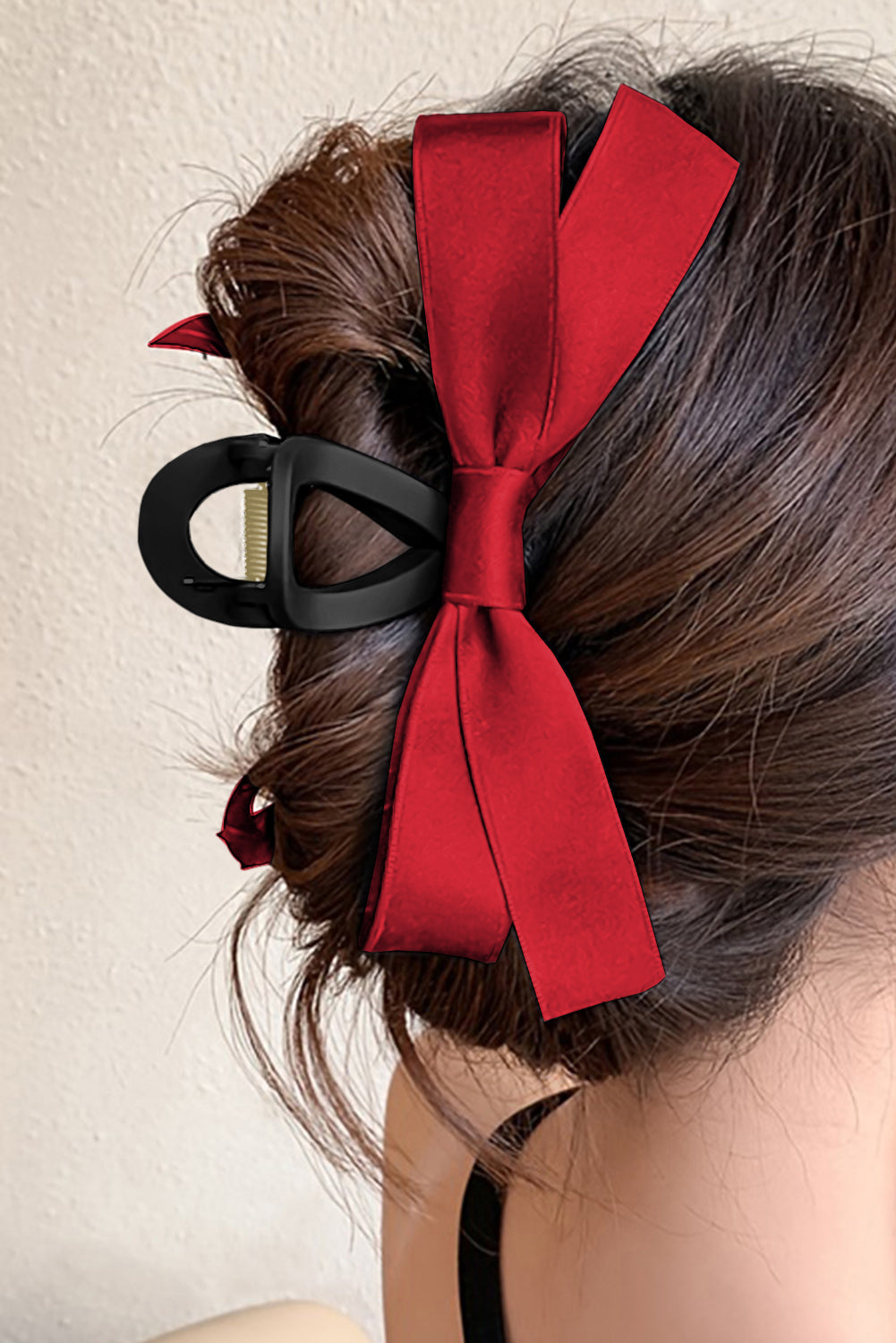 White Solid Color Ribbon Bow Decor Hair Clip