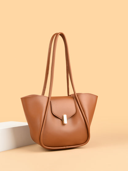 shoulder bag with removable pouch in cognac brown