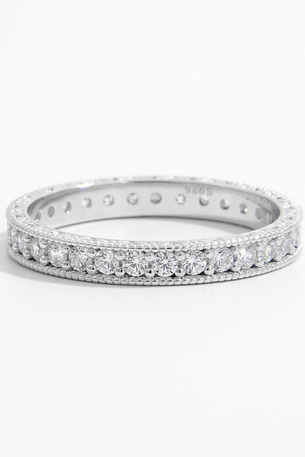 channel set eternity band in sterling silver