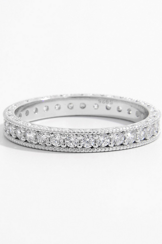 channel set eternity band in sterling silver