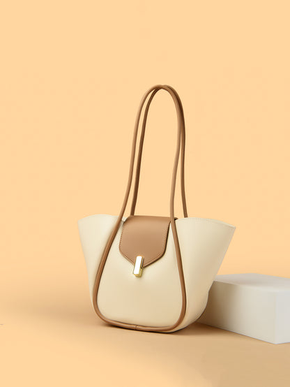 shoulder bag with removable pouch in cream and tan