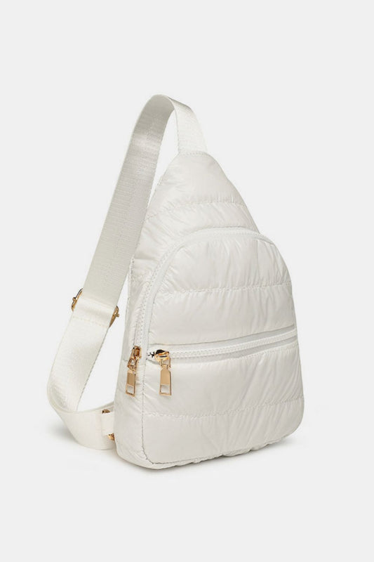 puffer sling travel bag in white