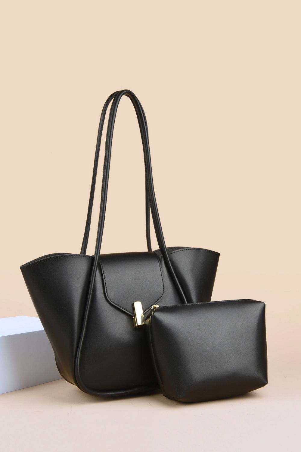 shoulder bag with removable pouch in black