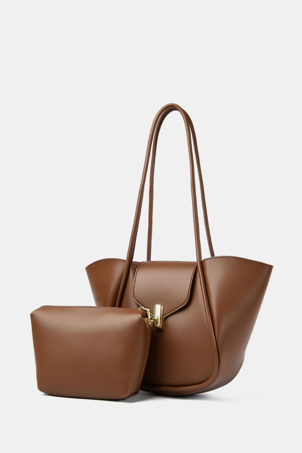 shoulder bag with removable pouch in brown