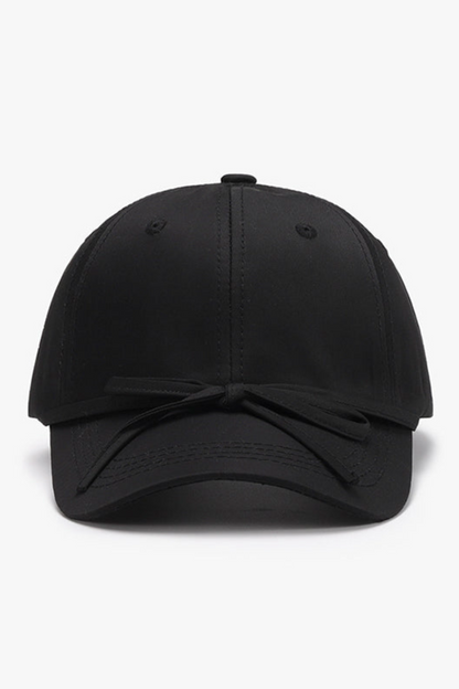 women's baseball cap black with bow tied at front