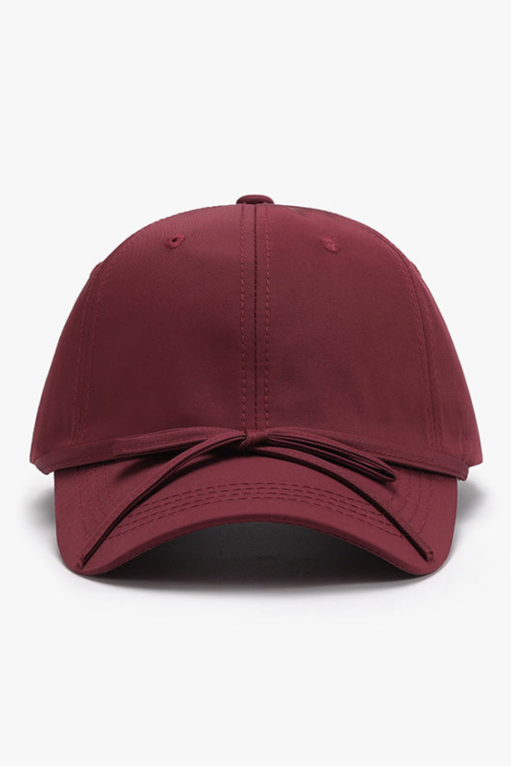 women's baseball cap burgundy with bow tied at front