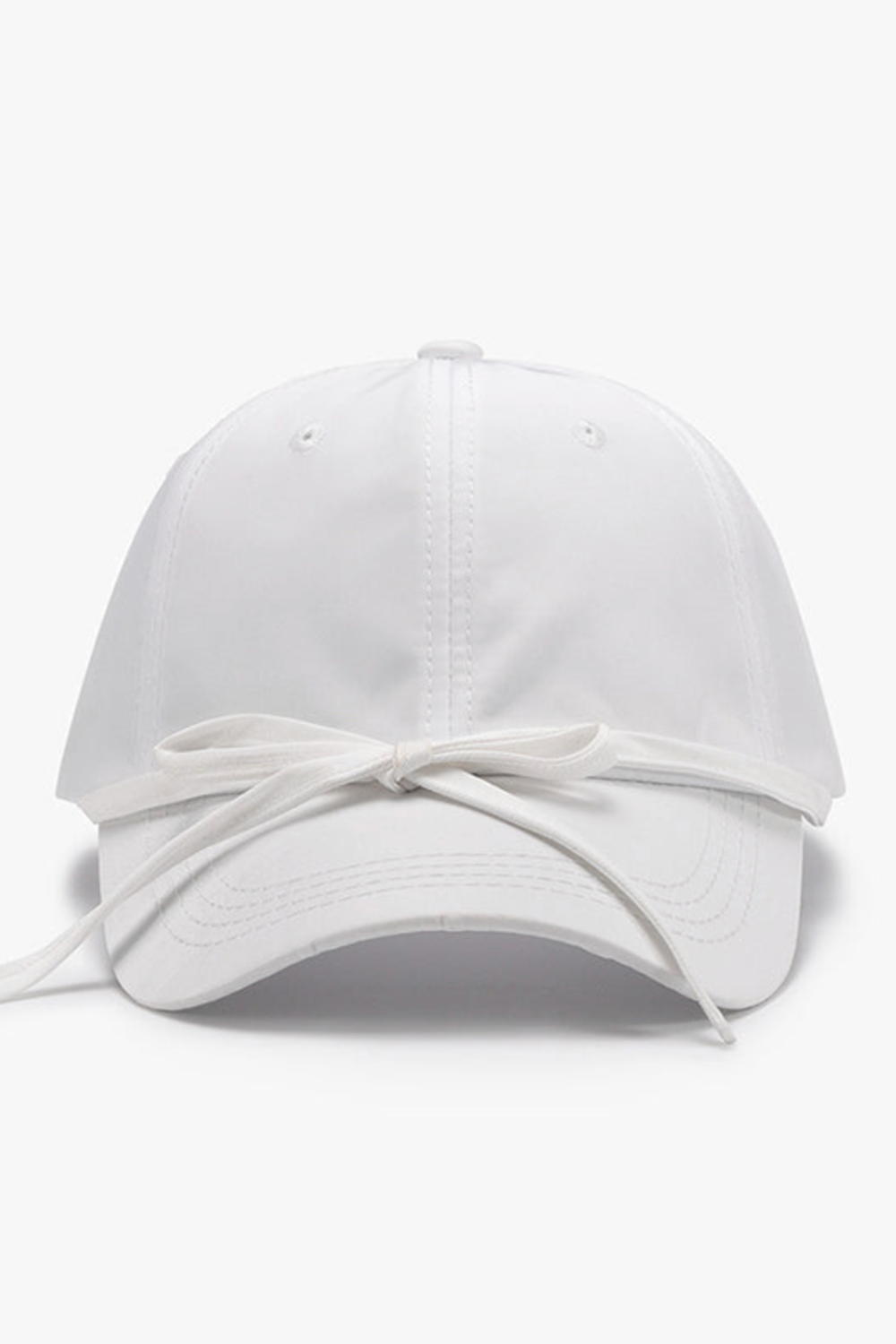 women's baseball cap white with bow tied at front