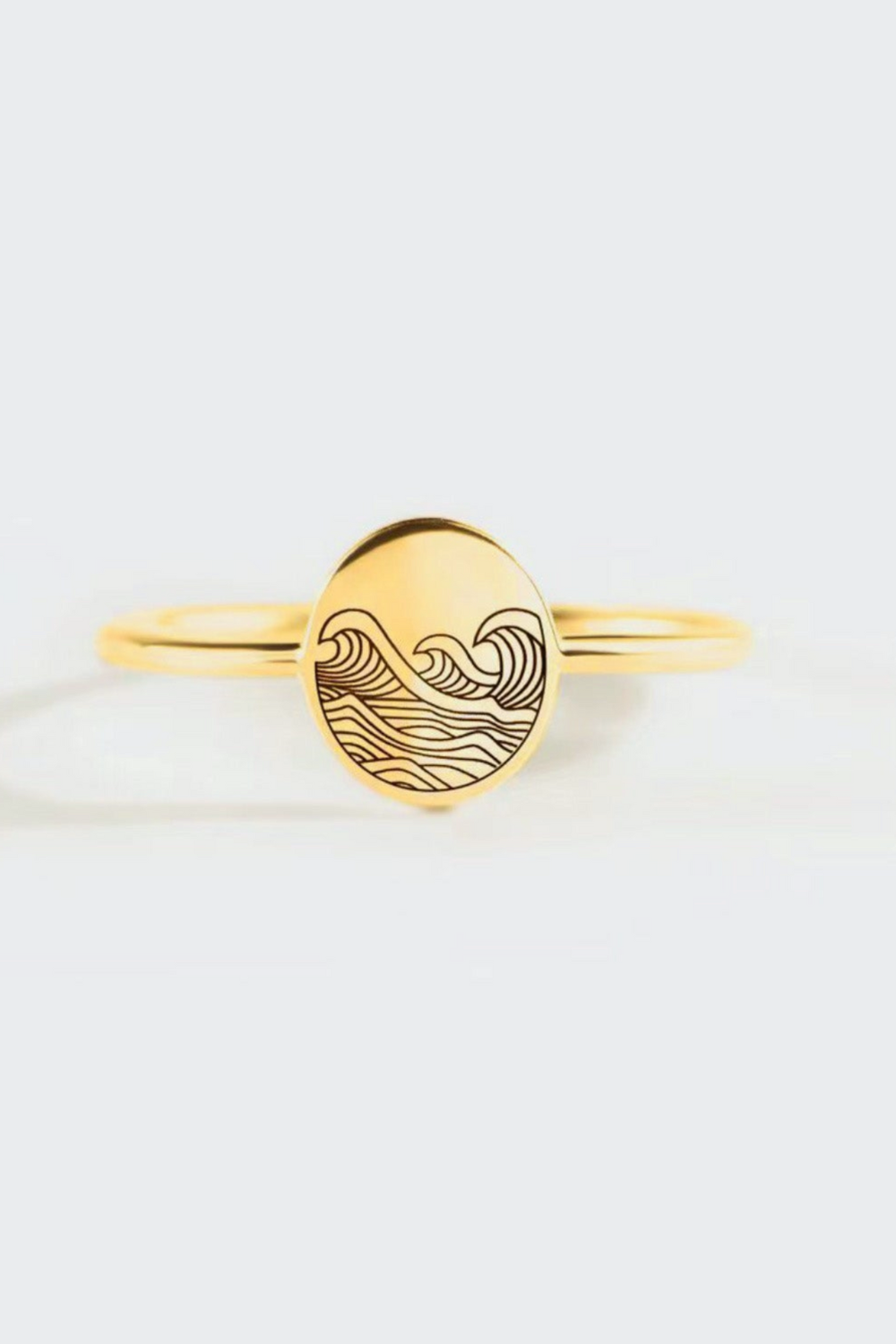 water wave signet ring in yellow gold plated sterling silver